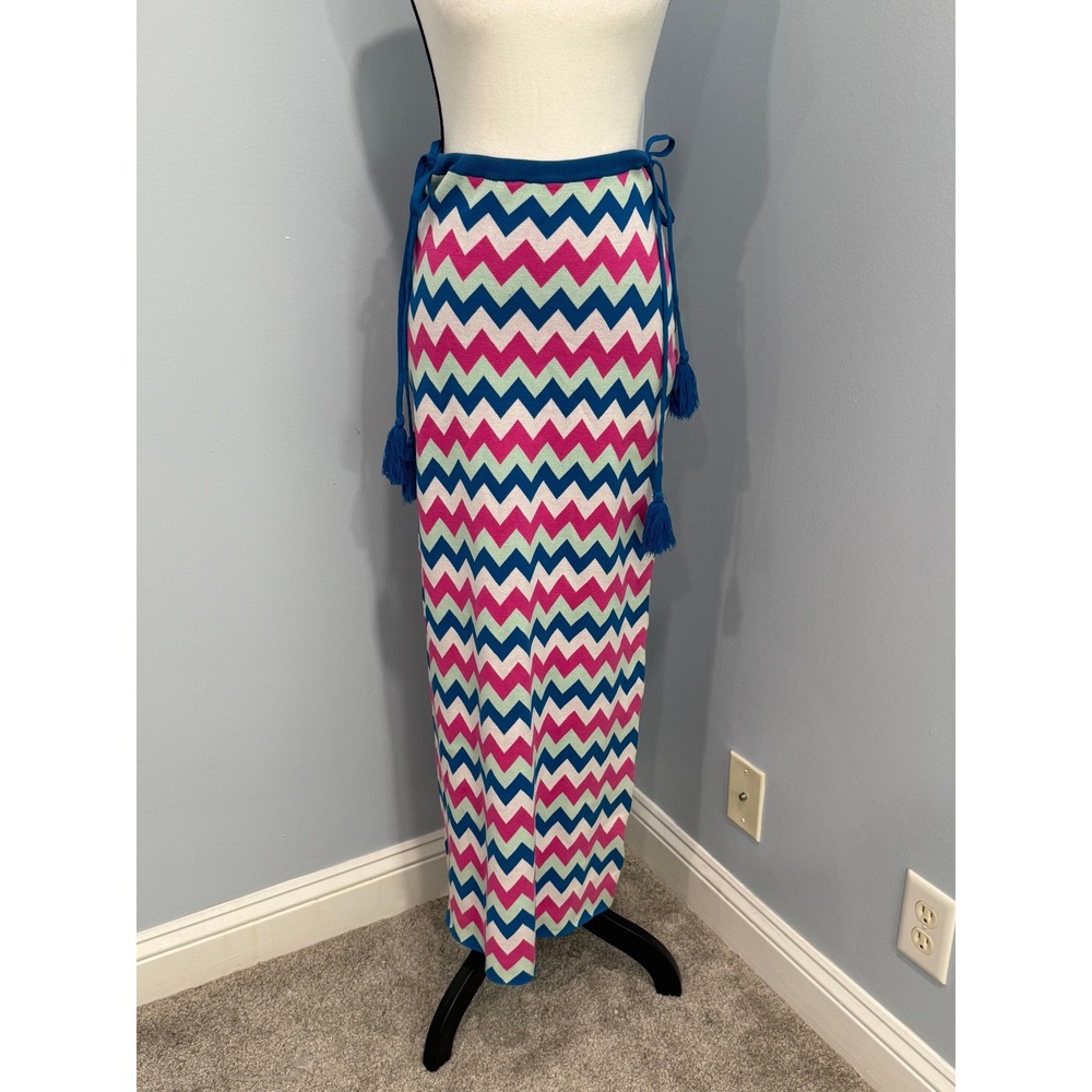 Charlie Holiday Candice Chevron Knit Maxi Skirt Tassel Tie Womens M